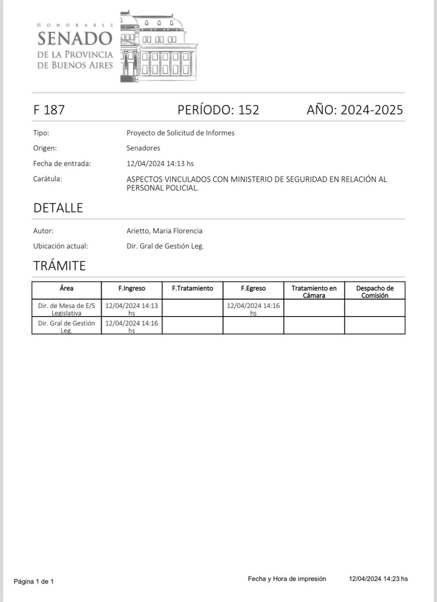 Aquí les dejo el pedido de informes que le solicitamos desde el bloque al Ministerio de Seguridad de la provincia sobre el acceso a la salud psicológica de los policías bonaerenses, cantidad de suicidios, medidas para prevenir el suicidio en nuestros oficiales y la contención a