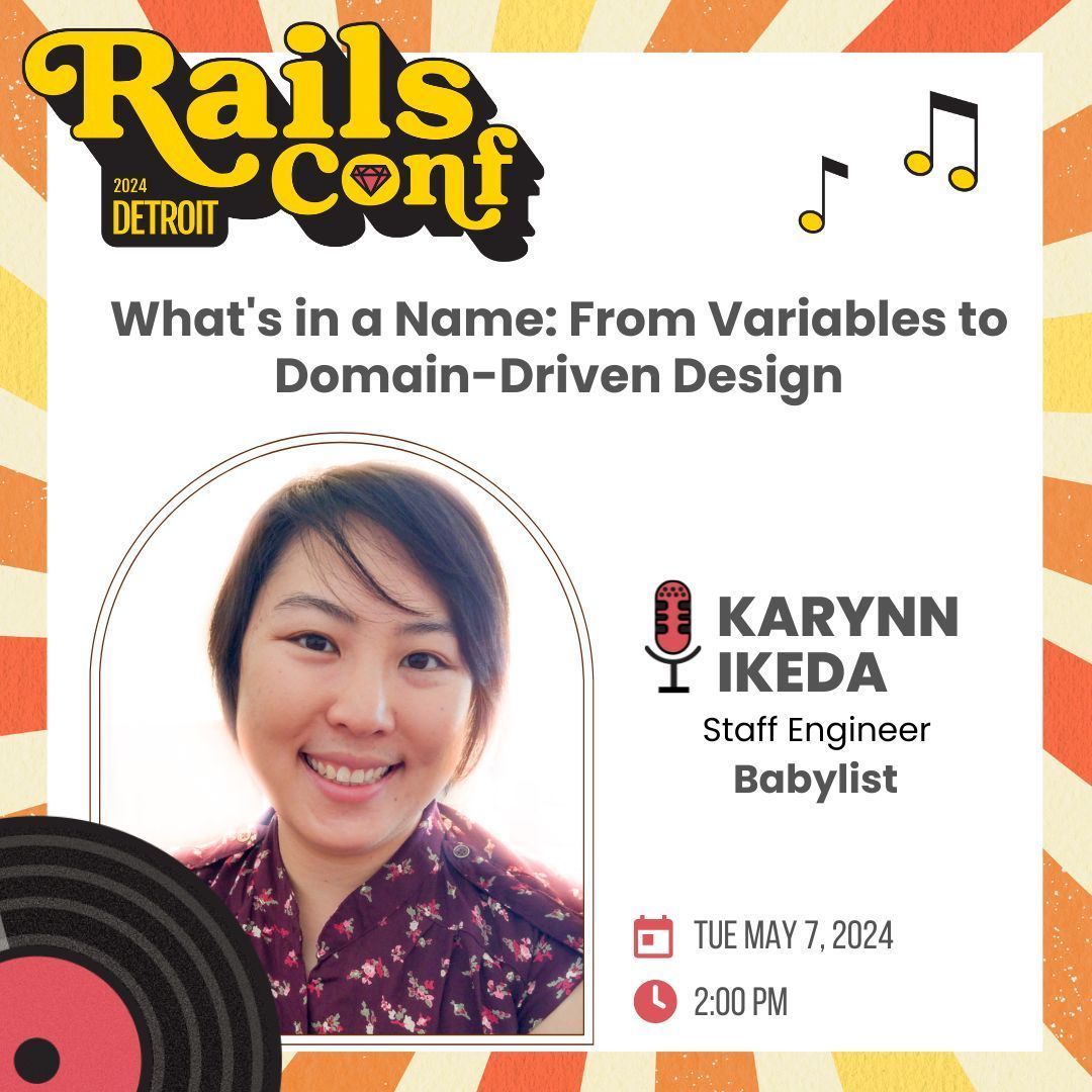 Meet Karynn Ikeda, Staff Engineer at Babylist ✨ As a lover of language - from ancient Latin, to modern German, to the one we all use, Ruby - she leverages semiotics within a Rails codebase to design easily read and self-explaining systems. Learn more: buff.ly/3W3S0BH