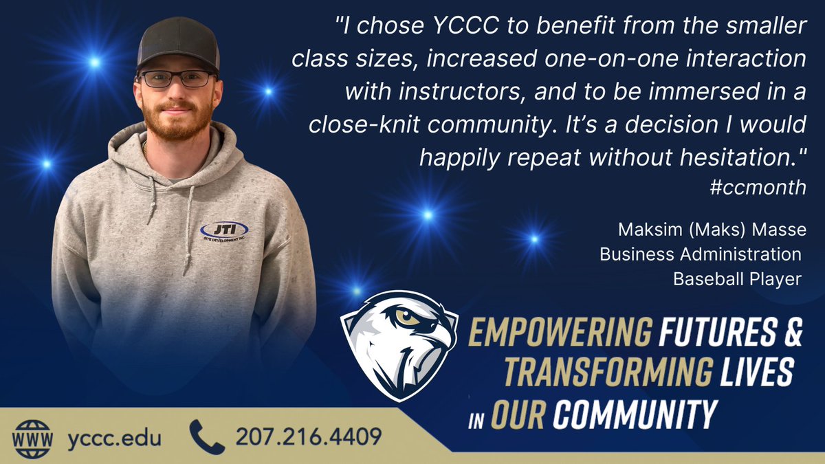 "I chose YCCC to benefit from the smaller class sizes, increased interaction with instructors, and to be immersed in a close-knit community. It’s a decision I would happily repeat without hesitation." Maksim (Maks) Masse, YCCC Business Administration/Baseball Player  #ccmonth