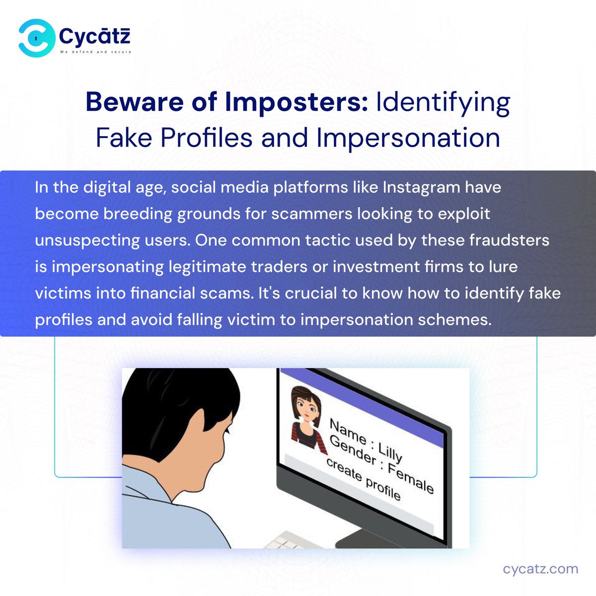 #CyCatz #Cybersecurity Be aware of Imposters: Identifying Fake Profiles & Impersonation

#cyberawareness #cyberattack #breaches #databreaches #cybercrime #darkwebmonitoring #SurfaceWebMonitoring  #emailsecurity #vendorriskmanagement #BrandMonitoring #fake #profiles