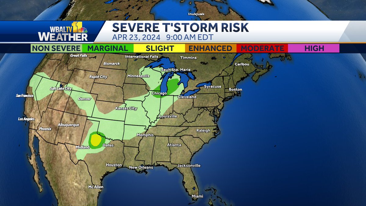 Here is the latest severe weather outlook from the Storm Prediction Center.