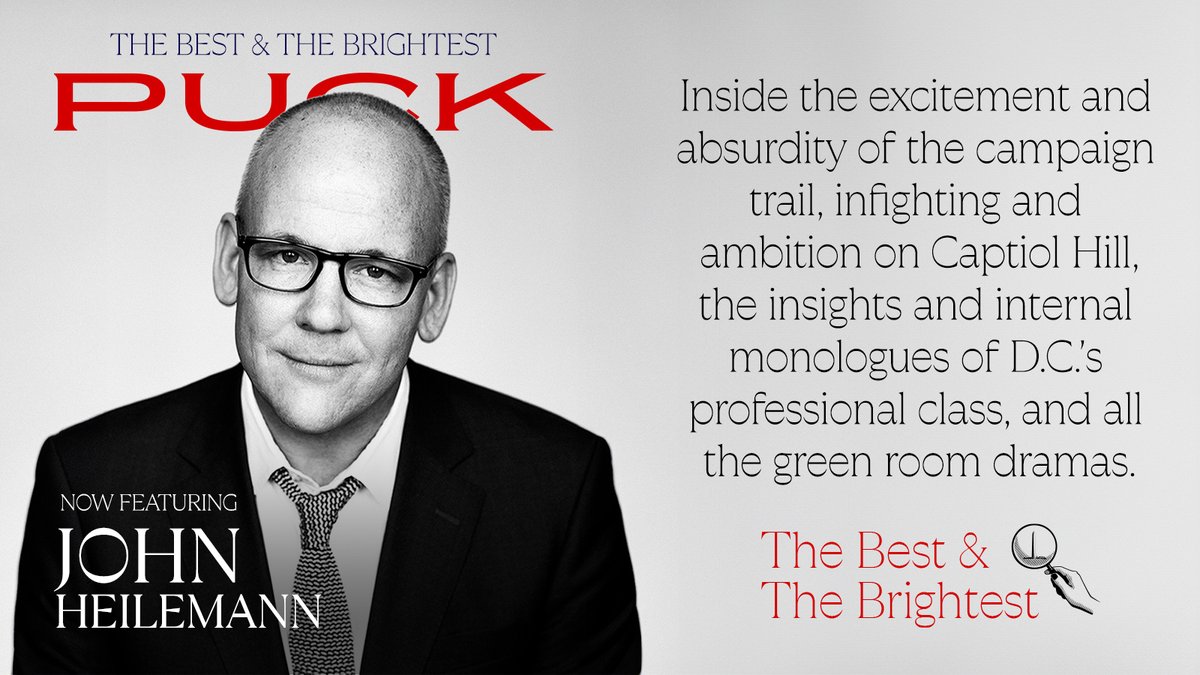 PuckNews's tweet photo. Puck is proud to welcome John Heilemann aboard as Puck’s chief political columnist. @jheil’s column will anchor Puck’s daily political private email, The Best &amp; The Brightest.

Sign up now for 20% off your Puck subscription: https://t.co/9Yn5hqTVxw https://t.co/KdS7GlnQ1H