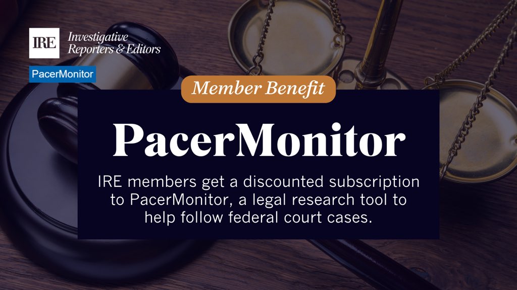 Journalists, did you know IRE members get a discounted subscription to @PacerMonitor? That’s a 50% discount to access more than 140 million federal court documents. Learn more about how IRE can help you: ire.org/ire-membership…