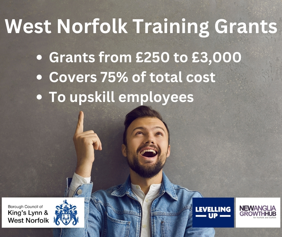 #WestNorfolk SMEs and sole traders! We have training grants available to help:  
🔹upskill employees  
🔹improve employee engagement
🔹support staff retention.  

Register > newangliagrowthhub.co.uk/contact-us/ 
#ukspf #levellingup #grants
@WestNorfolkBC