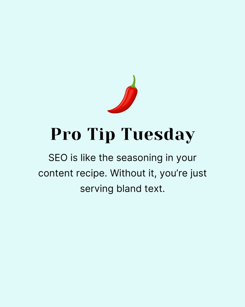 Pro Tip Tuesday: SEO is like the seasoning in your content recipe. Without it, you're just serving bland text. Let's spice things up! 🌶️ #SEOSuccess #DrRissysWriting