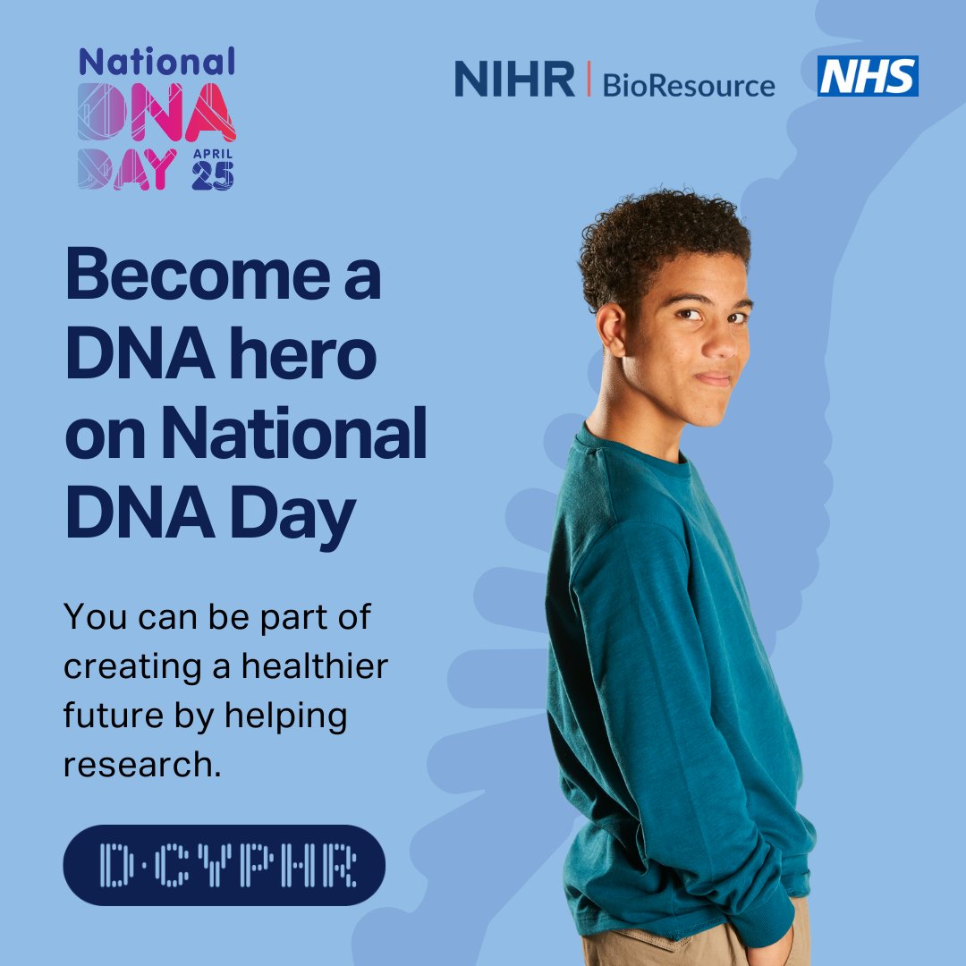 We're celebrating #DNADay this week! 

#DidYouKnow, we're looking for children and young people to share the power of their DNA to help pioneer new treatments for millions of children via the @NIHRBioResource  🧬‍🔬

🔗See who can help: gosh.nhs.uk/news/help-pion…

#DCYPHR #NHS #NIHR