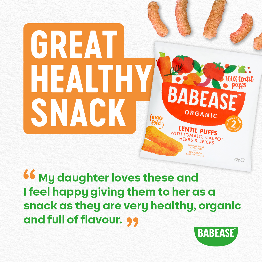 babease's tweet photo. Here's what one parent had to say about our Lentil Puffs 🌟🌟🌟   And the good news? They're  on offer on our website...  (link in bio)  #babease #babyfood #fingerfood #babyweaning https://t.co/m3pNeR69gP