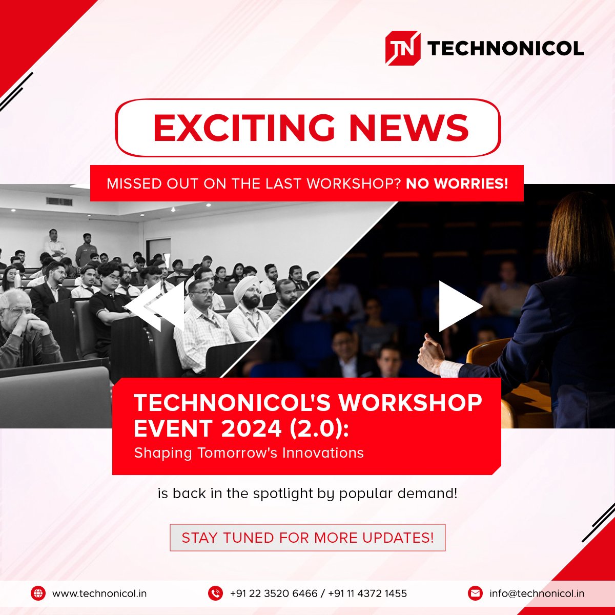 technonicol_in's tweet photo. Exciting news📢
TECHNONICOL Workshop Event 2024 (2.0) is back!!!
Stay tuned for more details and make sure to mark your calendars for an event you absolutely can't miss! ��
#technonicolindia #innovatethefuture #workshopevent #WorkshopEvent2024 https://t.co/mhrEs2sHud