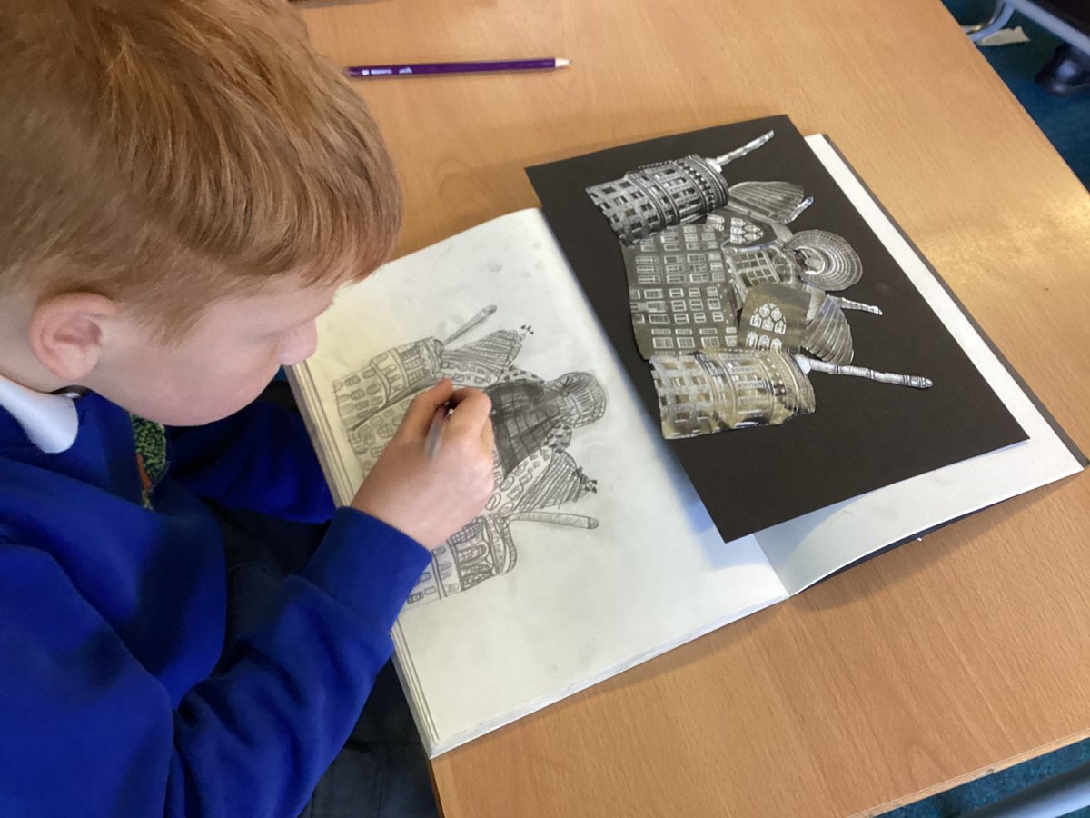 Miss Pickett has been blown away by the care, attention to detail and thoughtful mark making by children in Egypt class when sketching their imaginary building #billingshurstart