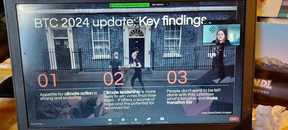 Key findings from @ClimateOutreach @Moreincommon_ #BritainTalksClimate. 1. People want climate leadership 2. Climate action is more likely to win votes than lose them 3. People don't want to be alone with this, they want tangible action and the transition to be fair.