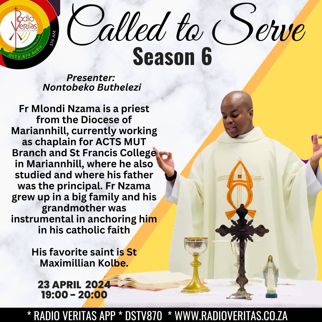 #CalledToServe on #RadioVeritasSA #Dstv870 #RadioVeritasApp Guest: Fr Mlondi Nzama Presenter: Nontobeko Buthelezi