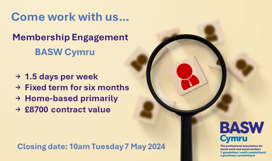 🎉Want to come work with us at BASW Cymru?

👉A fantastic Member Engagement role has just landed and we want you to apply if you think you meet the criteria. 

Full details can be found at➡️ new.basw.co.uk/careers/work-b…

#SocialWorkWales #SocialWorkJobs #WalesJobs