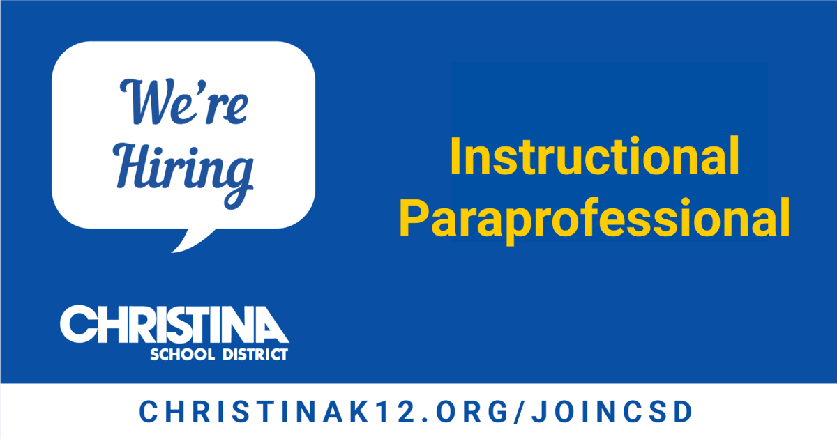 We're #NowHiring: Instructional Paraprofessional Secondary at Delaware School for the Deaf. Apply online to #JoinCSD: christinak12.org/joincsd-paraed…. 📌 View all job openings: christinak12.org/joincsd-apply #EduJobs #netde #hiring #WilmDE #NewarkDE