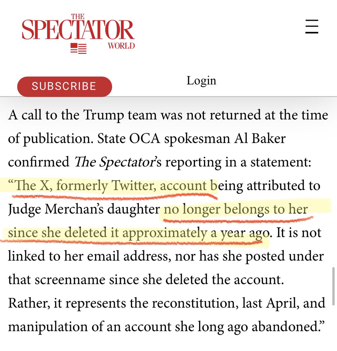 Something doesn’t make sense in your reporting here @spectator. In the second paragraph of your article, you write that “the account’s veracity is dubious at best, with a creation date of April 2023”. However, at the end of your article, you write that the account “no longer