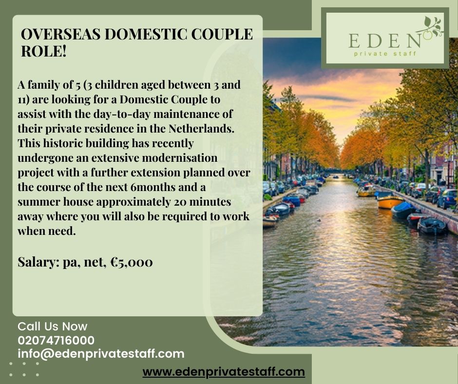 Overseas Domestic Couple Role

edenprivatestaff.com/job/overseas-d… #domesticstaff #domesticcouples #householdcouples #privatestaff #familyoffices #caretakercouple #guardiancouple