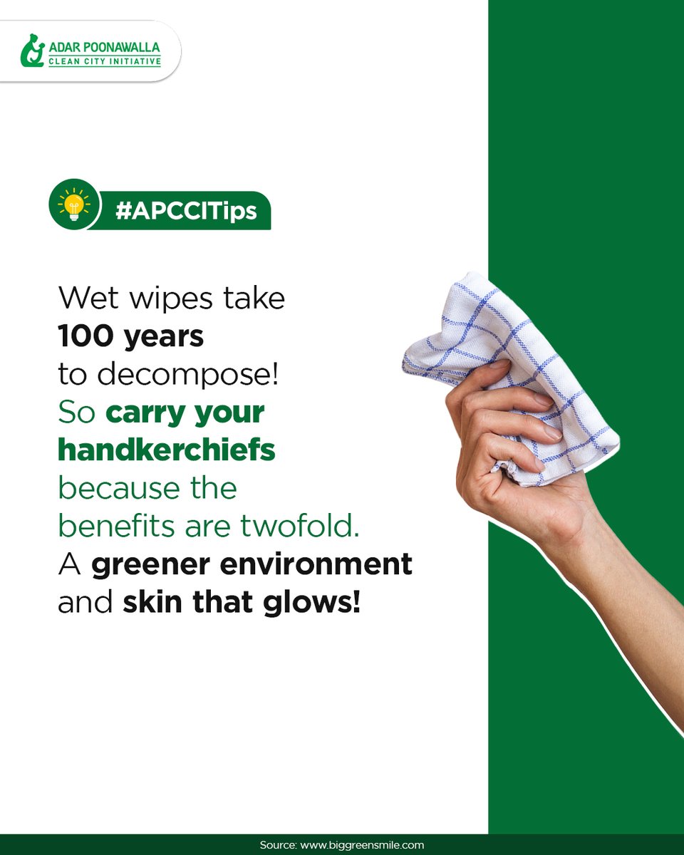 Handkerchiefs are an eco-friendly sustainable alternative that are gentle on the skin and the planet. #apcci #tipoftheday #wastemanagement #waste #littering #reducereuse #recycling #pune #punekar #wastedisposal #waste