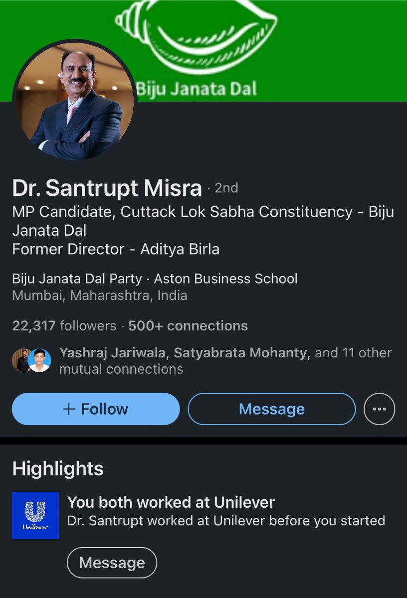 #Cuttack will get a good leader! 1- We need more professionals like him in our #Odisha 2- Once you go through his profile you will learn what stability means 3- May be as a Unilever ex-colleague some sympathy for me 😀