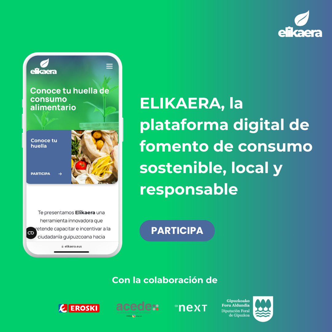 osoigonext's tweet photo. 🌿Descubre Elikaera, la nueva herramienta digital para fomentar el consumo responsable en Gipuzkoa. Un proyecto liderado por Osoigo y en colaboración con Eroski, ACEDE Cluster del Hogar, H-Enea Living Lab y el apoyo de la Diputación Foral de Gipuzkoa. 

(+)👇 https://t.co/UJTvnZcGf1