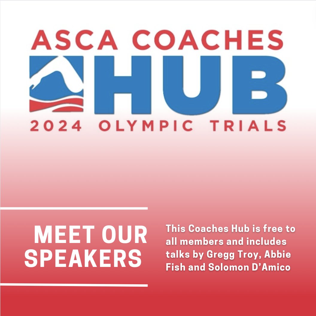 Exciting News! Gregg Troy, Abbie Fish, and Solomon D'Amico will be speaking at our ASCA Coaches Hub for the 2024 Olympic Trials! 

#olympictrials #swimcoach #speakers #swimspeaker #coachtalk #swimtalk #swimolympics