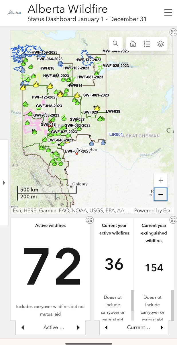 There are 72 active wildfires in Alberta today. That's 6 more than yesterday. 😢