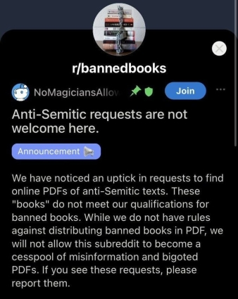 Only banned books that are promoted by the establishment and government are allowed here. Aren't we edgy?