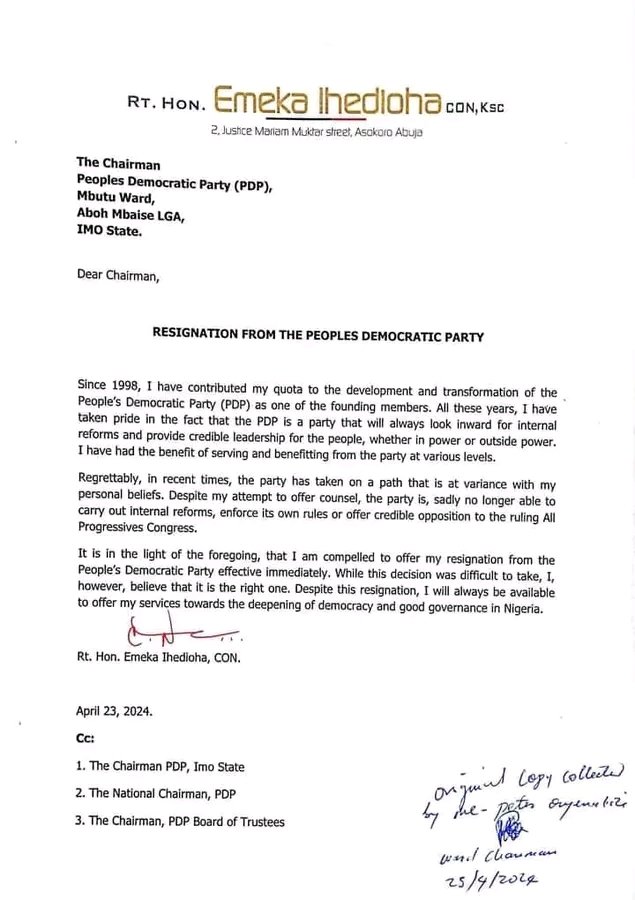 Breaking News Hon. Emeka Ihedioha has resigned from PDP Labour Party loading⏳⏳⏳