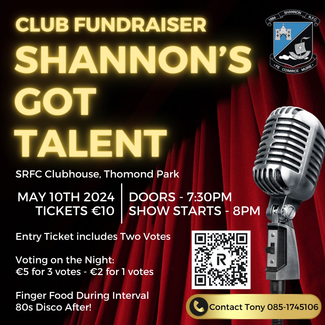 Shannon’s got talent is nearly here! We have some brilliant acts lined up and can’t wait to see you all there. Use the QR code to buy your tickets or use this link - revolut.me/gracedillon07 don’t forget to include your name!! Keep an eye out for an announcement for our acts!