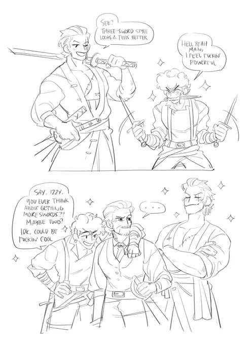 zoro &amp; jim as sword bros and a long-suffering izzy hands #izzyhands #pirateslufe 🏴‍☠️ 

(march p4treon sketch request!) 
