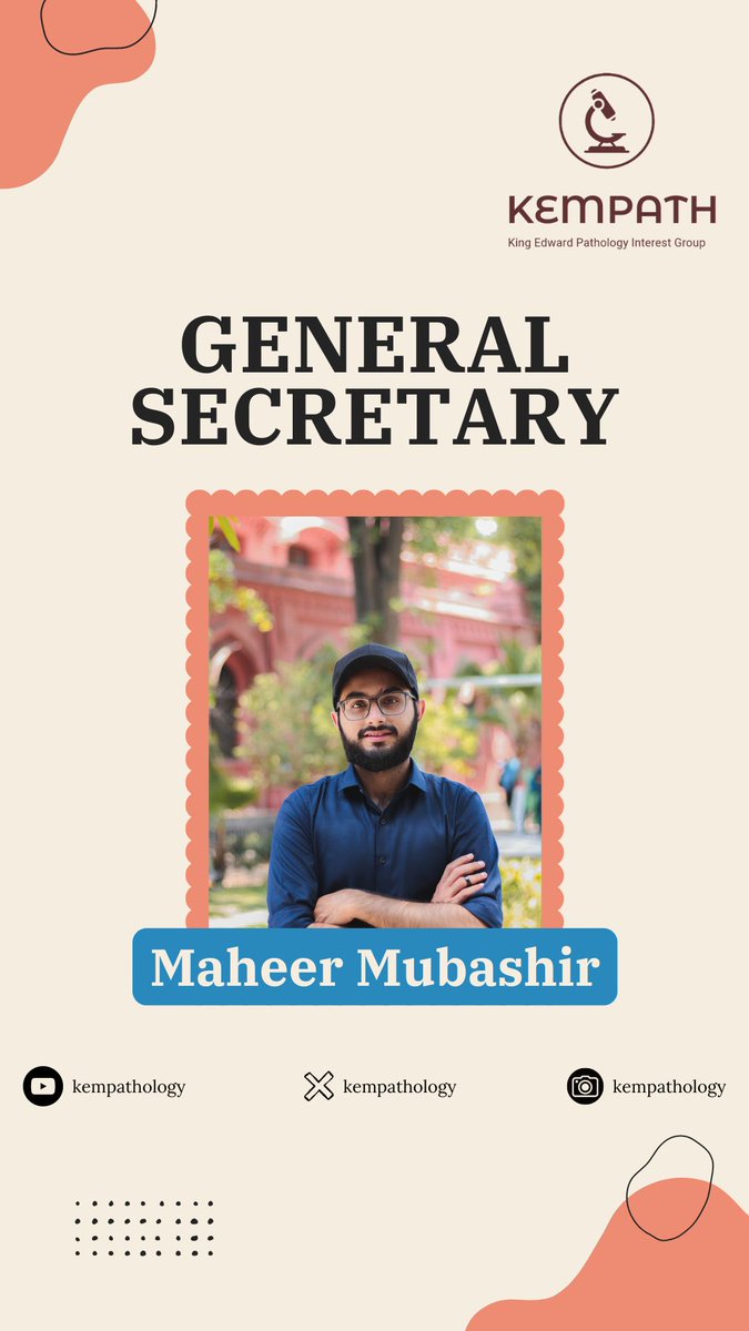 kempathology's tweet photo. 📢 Exciting Announcement! 📢

Introducing the KemPath 2024-2025 Board! Please welcome:

Convener: Abdul Basit
General Secretary: Maheer Mubashir  

(1/3) https://t.co/XC9A4lBkyD