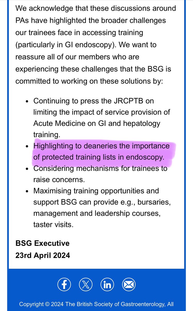 After letters from members of the @BritSocGastro & @BSGTrainees, we have an update.

A welcome withdrawal of support of PA expansion in gastroenterology for the time being

However - the $$$ question…

Does this suffice? Or do we need a consultation with the membership?
