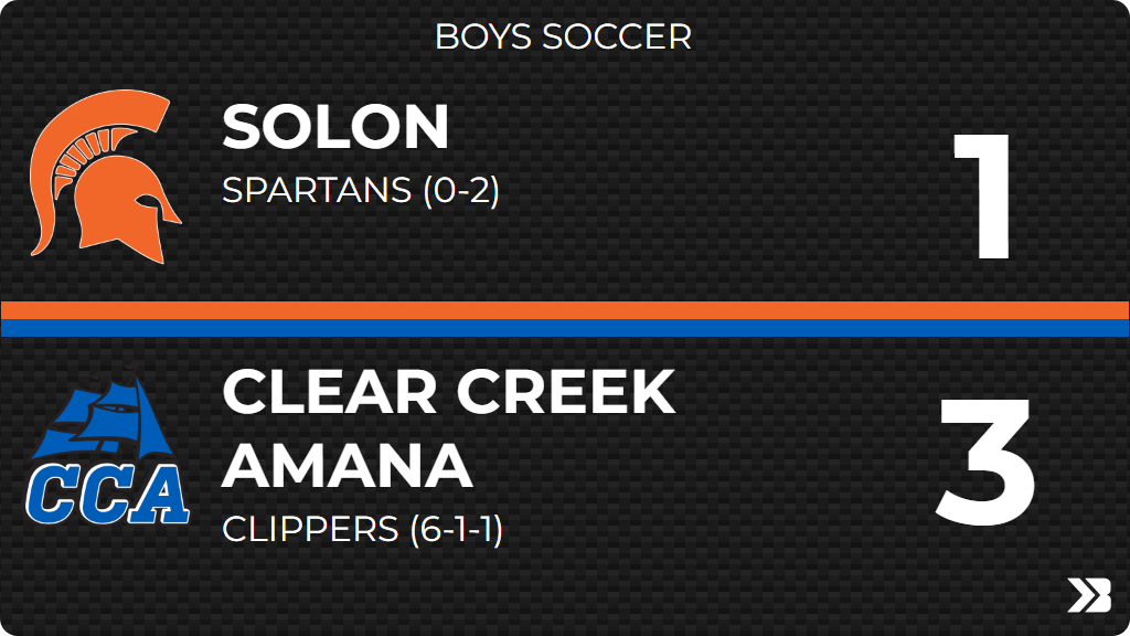 Boys Soccer (Junior Varsity) Score Posted - Solon Spartans lose to Clear Creek Amana Clippers 3-1. gobound.com/ia/ihsaa/boyss…