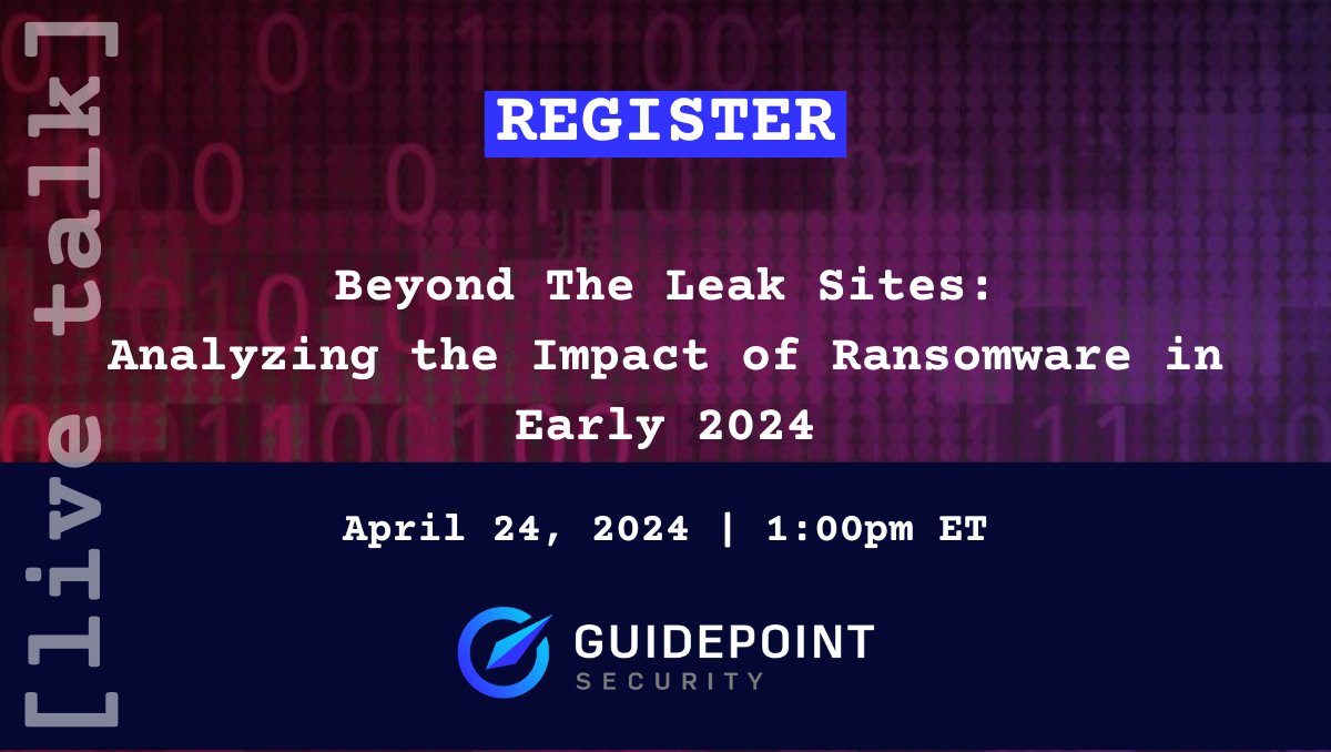 Register for this live talk on the impact of #ransomware in 2024 with members of #GRIT_Intel on April 24 at 1pm ET. Gain critical insights that could protect you and your organization. okt.to/1uCmox #RaaS #ThreatIntelligence