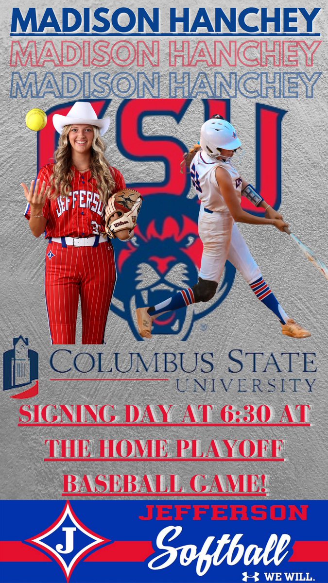 It’s SIGNING DAY for @madisonhanchey ! Make plans to come out to the @jdragonbaseball playoff games tonight! We will have a quick ceremony between the games tonight around 6:30. Cant wait to support our boys & celebrate Madison & her family! @CSUCougarsSB is getting a good one!