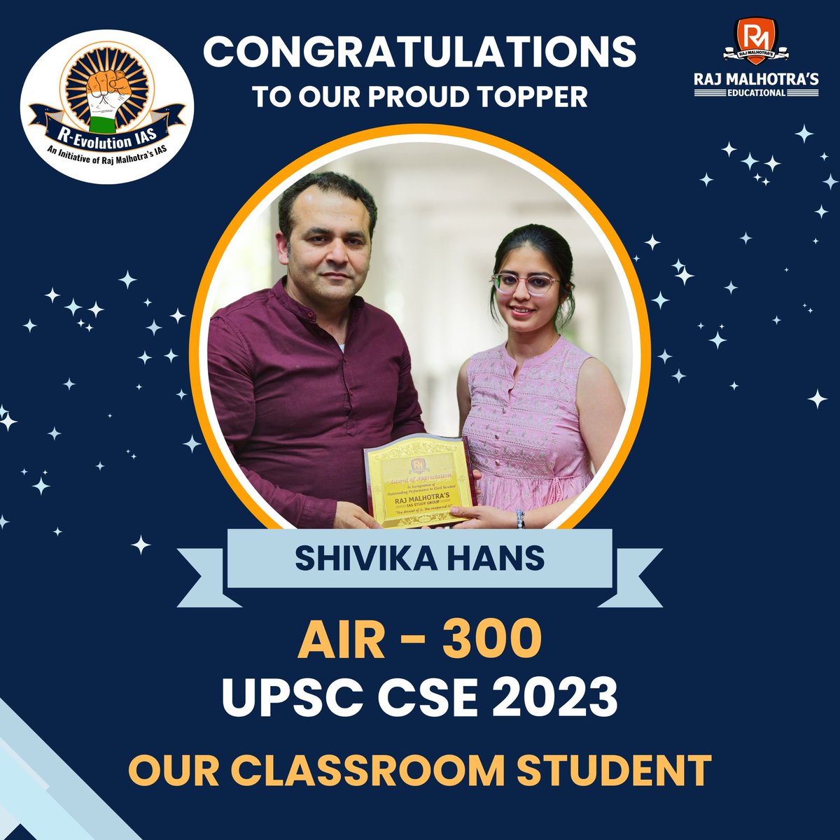 @ShivikaHans 

#UPSC2023 #AIR300

Classroom studnet for #GS #CSAT #Optional #Testseries #Interviewguidance 

So proud to see you travel the long arduous path with grit and determination