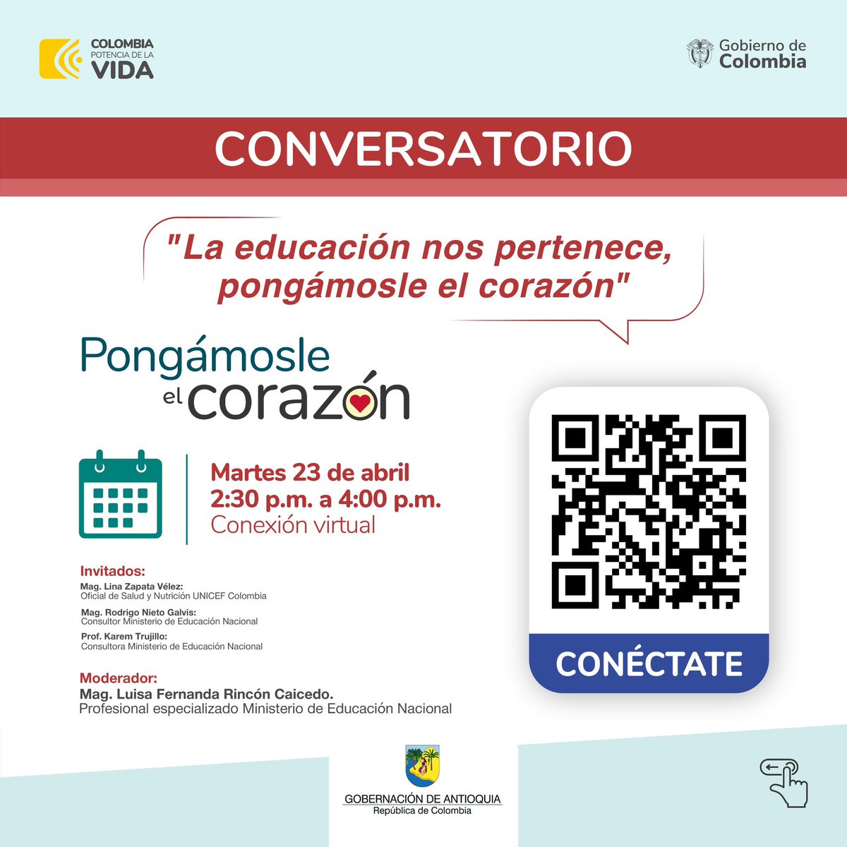 Prográmate en la semana de la seguridad social, escanea el QR y participa en los conversatorios. #pongamosleelcorazon #semanadelaseguridadsocial #saludantioquia