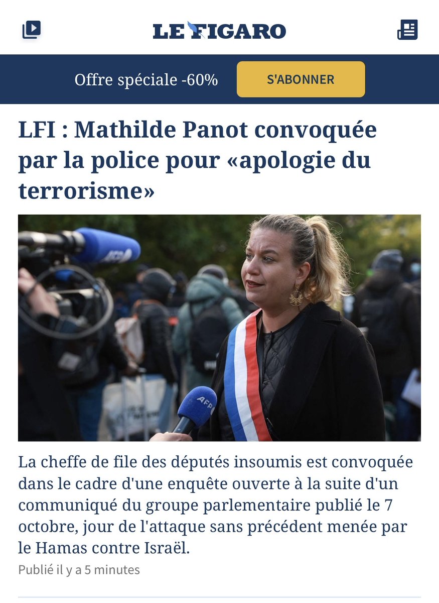 R_DeCastelnau's tweet photo. Il faut être clair. La convocation par la police de Mathilde Panot est d'une gravité exceptionnelle.
Aucun démocrate ne peut accepter ce qui est en train de se produire. La présidente du groupe parlementaire LFI est convoqué dans , le cadre d'une procédure pour apologie du terrorisme pour le contenu du communiqué publié par son groupe le 7 octobre 2023.

Une officine prétendant, disposer du pouvoir d'ester en justice, a décidé de se transformer en parquet privé et de systématiquement poursuivre pour « apologie du terrorisme », toute personne qui s'oppose ou critique la politique du gouvernement israélien et notamment le massacre en cours à Gaza.
Les autorités judiciaires françaises acceptent une telle situation, puisque le Garde des Sceaux en personne a donné des instructions au parquet pour entamer des procédures qui sont autant d'atteinte à la liberté d'expression pourtant garantie par l'article article 11 de la Déclaration des Droits de l'Homme et par la Constitution de la république.
Plus de 650 procédures ont été diligenté sur décision des magistrats du parquet. Dont certaines ont d'ores et déjà abouti à de lourdes condamnations
Au-delà du caractère inepte des incriminations utilisées, force est de constater que, dans le même temps, aucune procédure n'a été entamée contre les auteurs de déclarations racistes, d'apologie de crimes contre l'humanité et de crimes de guerre, qui ont inondé certains organes de presse.

Cette partialité, cette application d'un double standard, ce deux poids deux mesures démontrent s'il en était besoin, le caractère DIRECTEMENT POLITIQUE DES PROCEDURES ET DES DECISIONS JUDICIAIRES. Force est également de constater que la justice française n'entend pas faire respecter la loi mais bien exprimer son soutien à la politique israélienne en interdisant sa critique. par conséquent, cette partialité prive les procédures de toute légitimité.
L'application de la loi ne se divise pas.

La simple lecture du communiqué du groupe parlementaire LFI le 7 octobre démontre l'absurdité de l'accusation « d'apologie du terrorisme ». La volonté d'intimider et d'empêcher la libre paroles est plus qu’évidente.

La liberté d'expression ne se divise pas et les institutions de la République n'ont pas à se mettre ainsi au service d'un gouvernement étranger.