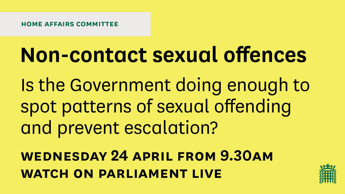 📢 Tomorrow we are looking into non-contact sexual offences. We are hearing from representatives of the police and the Minister for Victims and Safeguarding, @Laura__Farris. Watch live ⬇️ committees.parliament.uk/event/21218/fo…