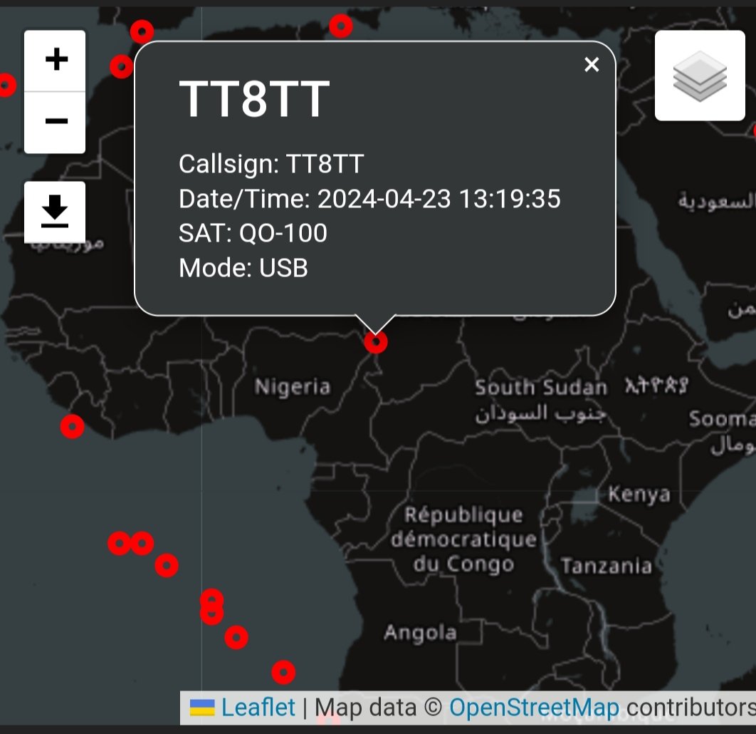 Just worked TT8TT in Chad 🇹🇩 (Gridsquare: JK72 / distance: 3603.7 km) on QO-100 🛰️ using USB #hamr #wavelog #amsat