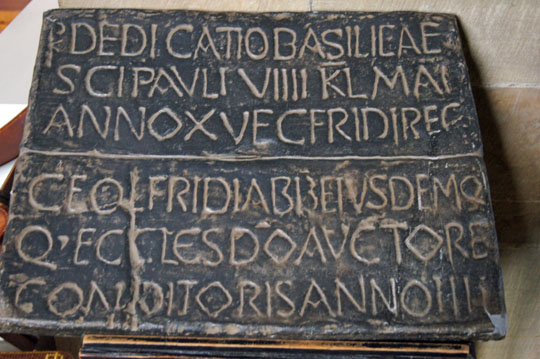 On this day in 685, King Ecgfrith of Northumbria founded the monastery at Jarrow, established by Benedict Biscop and home to Saint Bede as well as the greatest library in Britain, acquired through Biscop's travels to Rome. The dedication stone reads: 'Dedication to the Basilica…