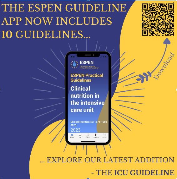 We are thrilled to announce that our ESPEN Guideline App just got even better with the addition of the ICU Guideline! Whether you're a healthcare professional,researcher, or enthusiast, our app is your go-to resource for the latest evidence-based guidelines in clinical nutrition.