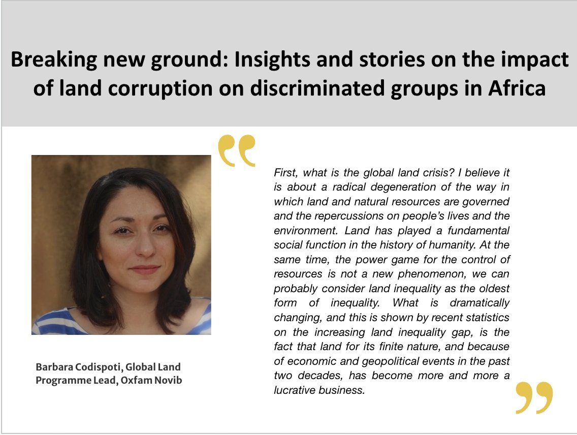 Our webinar on the impact of #landcorruption on discriminated groups in #Africa has begun with @anticorruption @Corruption_SA @EqualRights @KabandaNaome @KiburiSharon @witschinaafrica You can still join us by clicking here 👉 landportal.org/event/2024/03/…