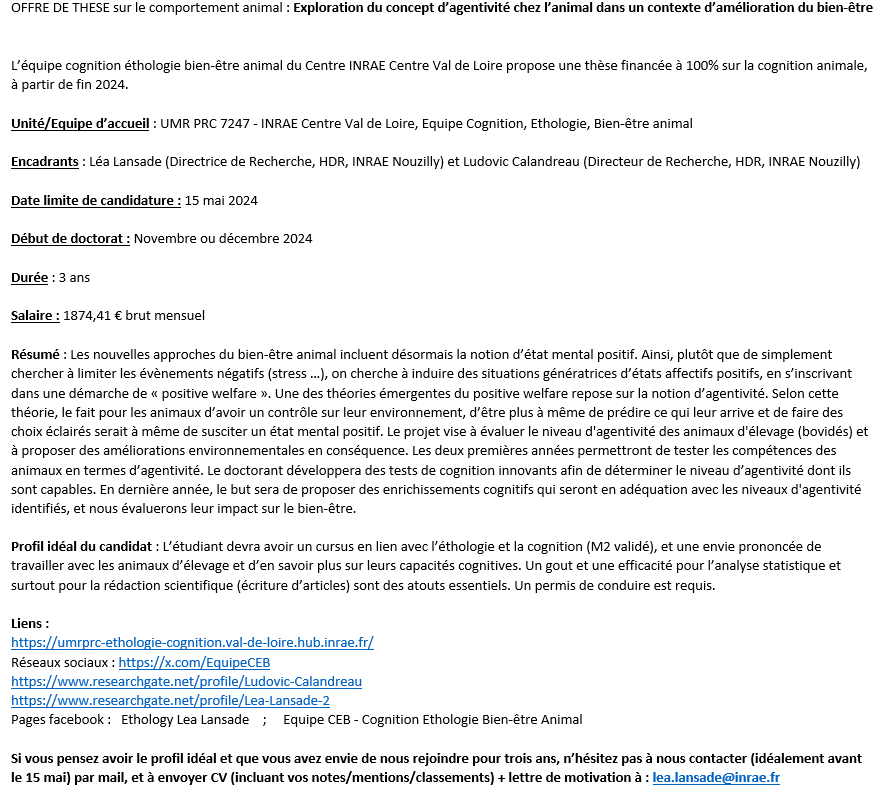 Equipe Cognition, Ethologie, Bien-être Animal tweet media