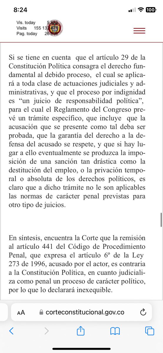 Fechidu's tweet photo. @cuervoji @dlorduym @andres_rod_ @VocesRCN @CorteSupremaJ @dlopez_medina Usted puede pensar lo que quiera, pero es claro que esa no es la postura de la Corte (C-369 de 1999). Además, si fuera cierto que no existe el juicio político, la propia Constitución (art 175) no hablaría de "indignidad por mala conducta", al lado de "delitos" https://t.co/YFb8uD9Y1v