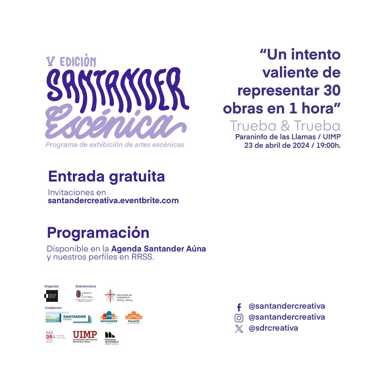 ✴️"Hacer teatro sin ficción, sin mentir". Esta es la consigna de la obra que exhibirán esta tarde <a href="/TruebayTrueba/">Trueba & Trueba</a> en el paraninfo de la <a href="/UIMP/">UIMP</a> , un espacio que se estrena hoy en esta nueva edición de #SantanderEscénica 👉¡No quedan entradas!✴️Esta foto la hizo Ana Martín en 2022.