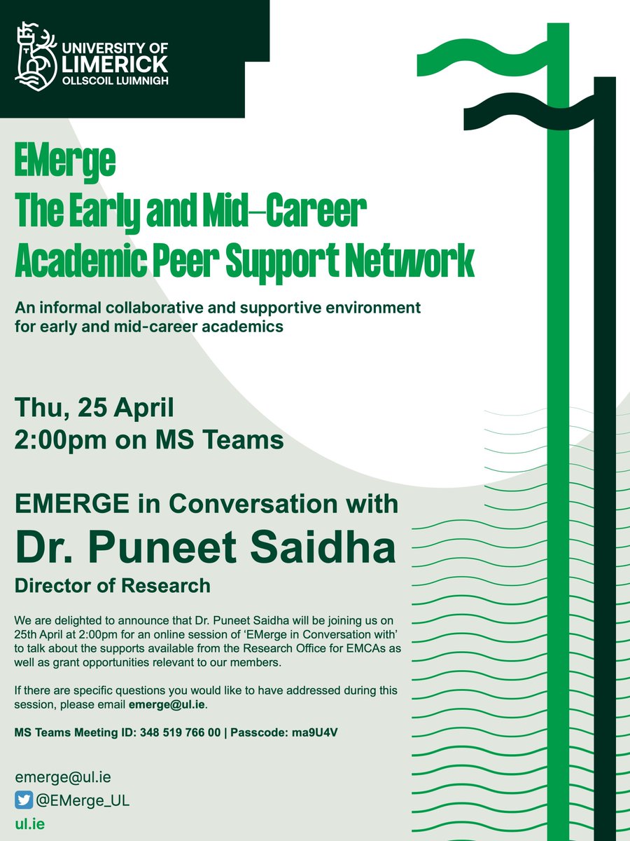 Join @EMerge_UL this Thursday for a talk with Dr. Puneet Saidha about the supports available from the Research Office for EMCAs.