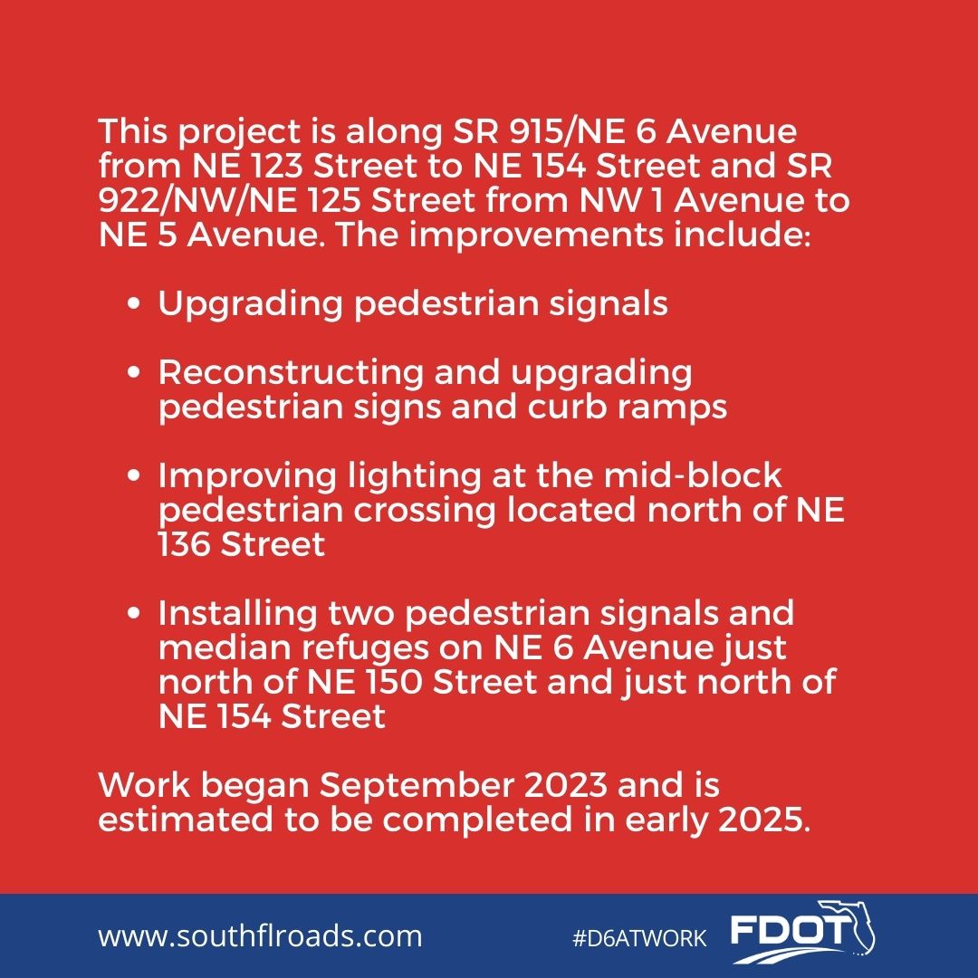 Progress update: New traffic signal installed at SR 915/NE 6 Ave & NE 147 St! Part of ongoing pedestrian and signal improvements. Stay tuned for updates! For more info on the project, visit bit.ly/3Q6NWNd #D6ATWORK