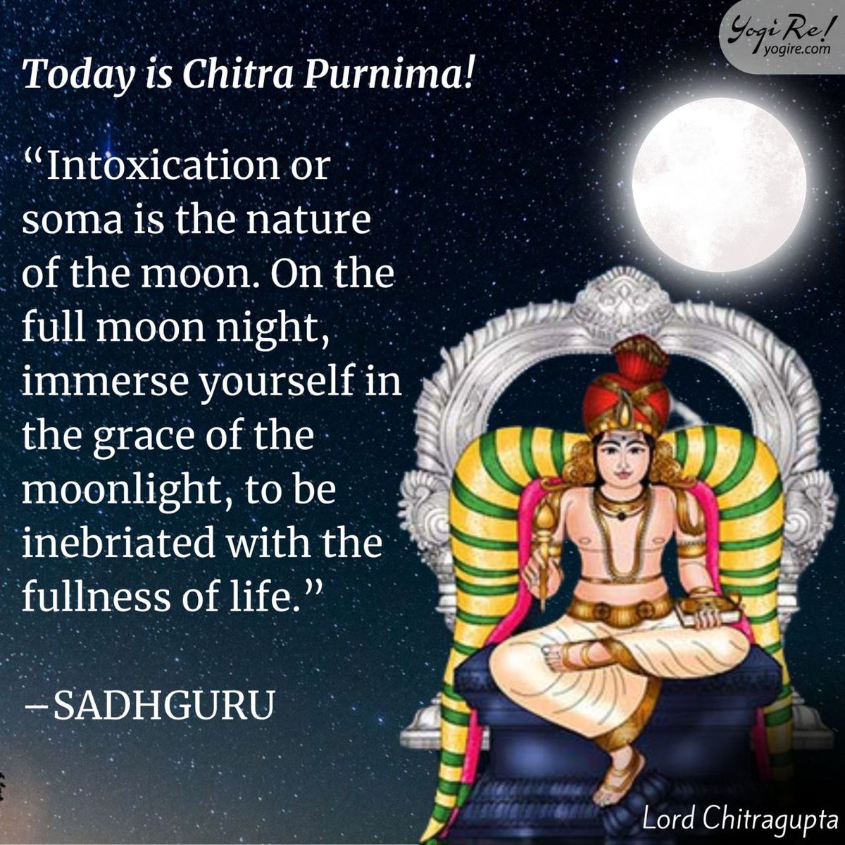 𝐓𝐨𝐝𝐚𝐲, 𝐀𝐩𝐫𝐢𝐥 𝟐𝟑 𝐢𝐬 𝐂𝐡𝐢𝐭𝐫𝐚 𝐏𝐮𝐫𝐧𝐢𝐦𝐚!

Chitra Pournami is the full moon day falling on Chaitra month of the Hindu calendar.

This Chitra Purnima, join the live webstream - 
isha.sadhguru.org/linga-bhairavi…

#Sadhguru #isha #yogire #chitrapournami #purnima