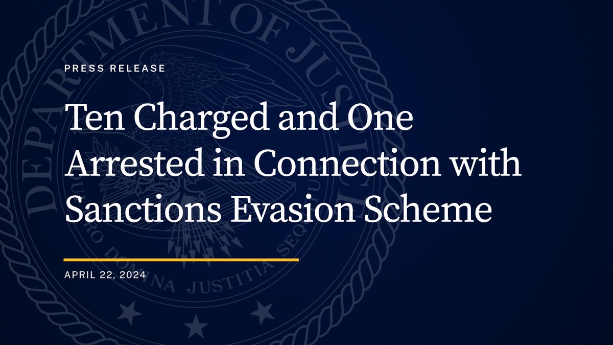 Ten Charged and One Arrested in Connection with Sanctions Evasion Scheme Defendants Conspired to Unlawfully Export Millions of Dollars’ Worth Of Aircraft Parts From the United States to Venezuela’s State-Owned Oil Company Through Costa Rica And Spain 🔗: justice.gov/opa/pr/ten-cha…