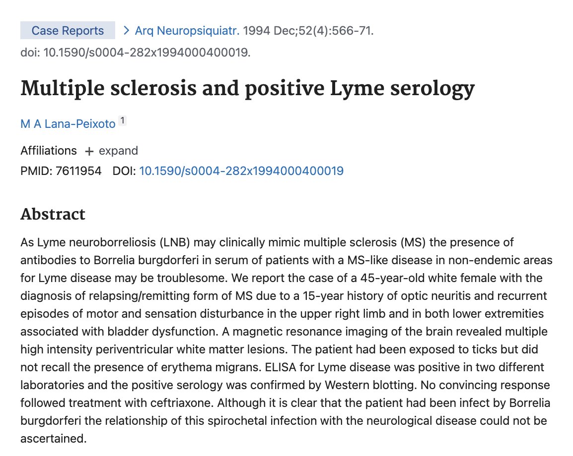 If you or a loved one has Multiple Sclerosis, please look into Lyme Disease and co-infections. It is known that close to 20% of MS patients are misdiagnosed, and they are actually infected with Lyme and co-infections. 
multiplesclerosis.net/clinical/diffe…

Best lyme panel is by Vibrant