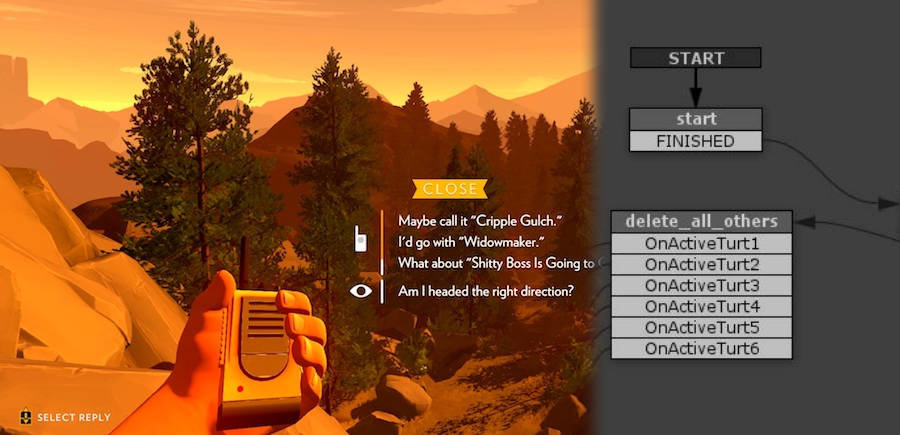 HutongGames's tweet image. Did you know Firewatch used Playmaker in the HUD and dialog systems to author interactions without coding! #MadeWithPlaymaker u3d.as/1Az #unity #visualscripting #gamedev #indiedev
